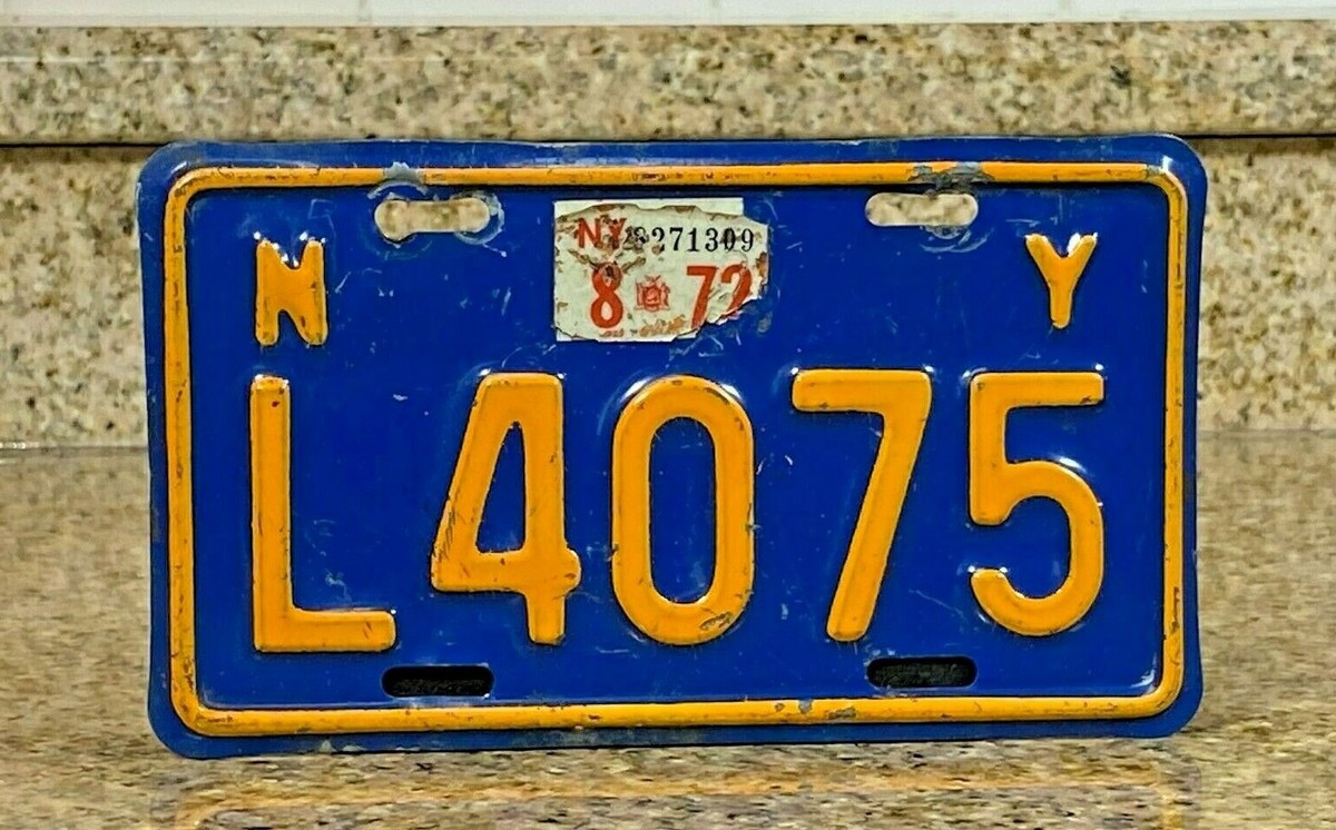 New York Motorcycle License Plate Tag # L4075 / 1966-1973 era
