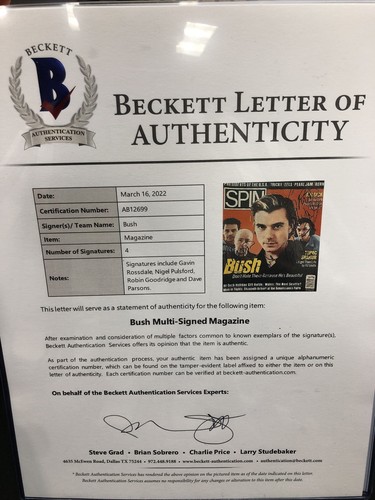 GAVIN ROSSDALE +NIGEL ROBIN DAVE BUSH SPIN SIGNED AUTOGRAPHED BAS BECKETT LOA - Picture 7 of 7