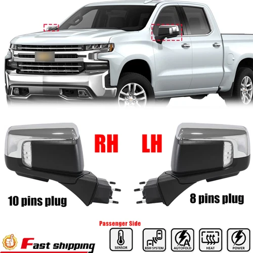 Power Mirror Heated Chrome BSM Signal For 2019-2024 Chevrolet Silverado LH & RH
