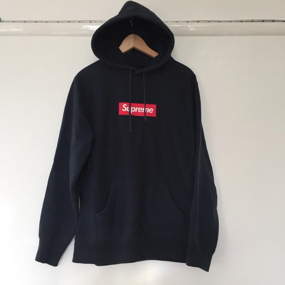 SUPREME BOX LOGO HOODIE SIZE M L MEDIUM NAVY RED BOGO 100% AUTHENTIC  SWEATSHIRT