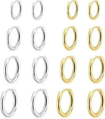 8Pairs 6mm/8mm/10mm/12mm Plated Gold 14K Trendy Hoop