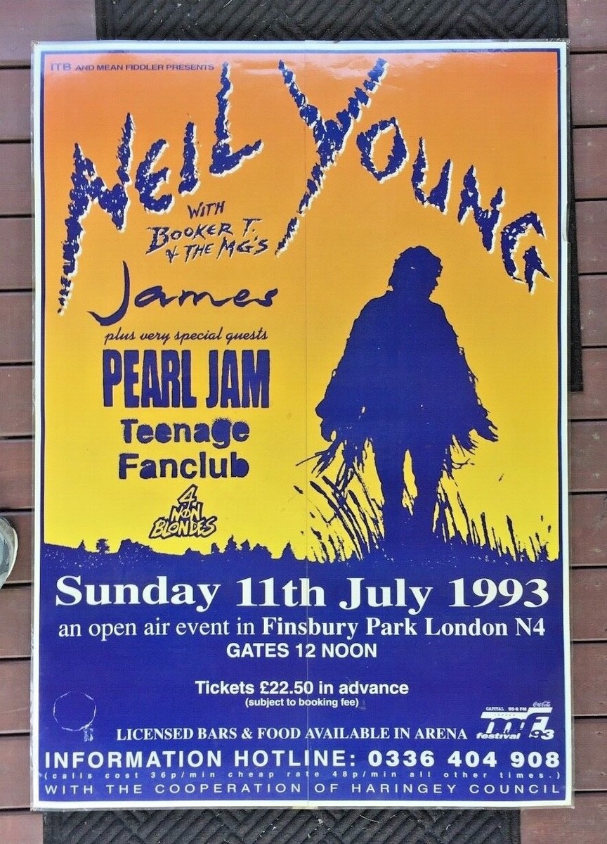 NEIL YOUNG & PEARL JAM CONCERT POSTER FINSBURY PARK LONDON MUSIC