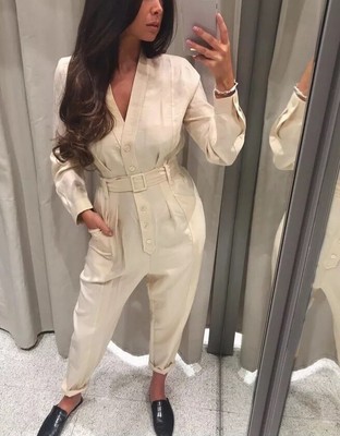 beige jumpsuit zara