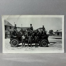 Vintage Found Photo Soldiers Sitting On Vehicle At Barracks Military 1940s