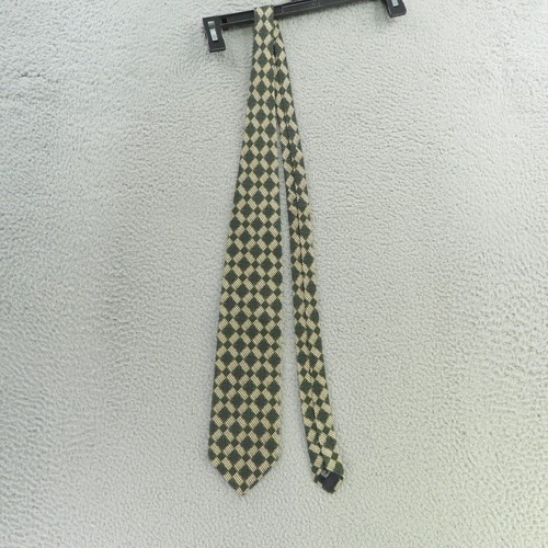 Paul Zileri Mens Neck Tie Silk Green Yellow Check 4" 58" Long Italy - Picture 3 of 8
