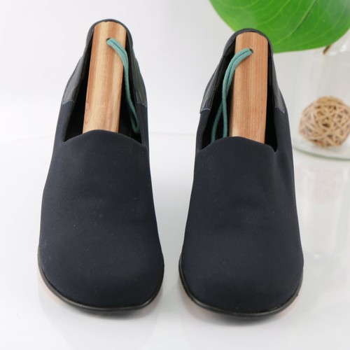 Faconnable Womens Pumps Size 7.5 Dark Navy Satin Wedge Heel Slip On Dress Shoes - Picture 3 of 12
