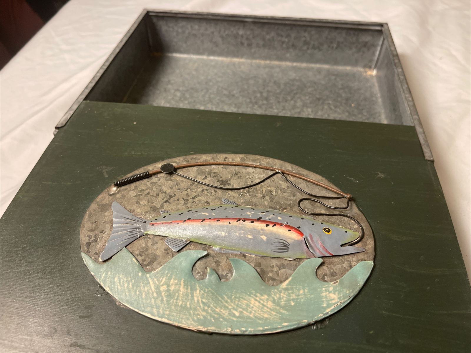 Vintage Metal Pocket Tackle Box / Fly Box Fishing Lure Tin 10” X 8.5