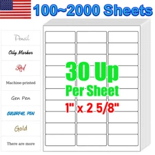 2000 Sheets Shipping Labels 1 x 2 5/8 30Up Adhesive Mailing Address Laser Inkjet