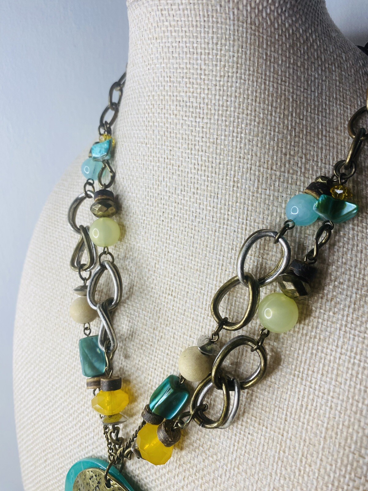 Signed Ruby Rd Statement Necklace Green Copper Go… - image 3