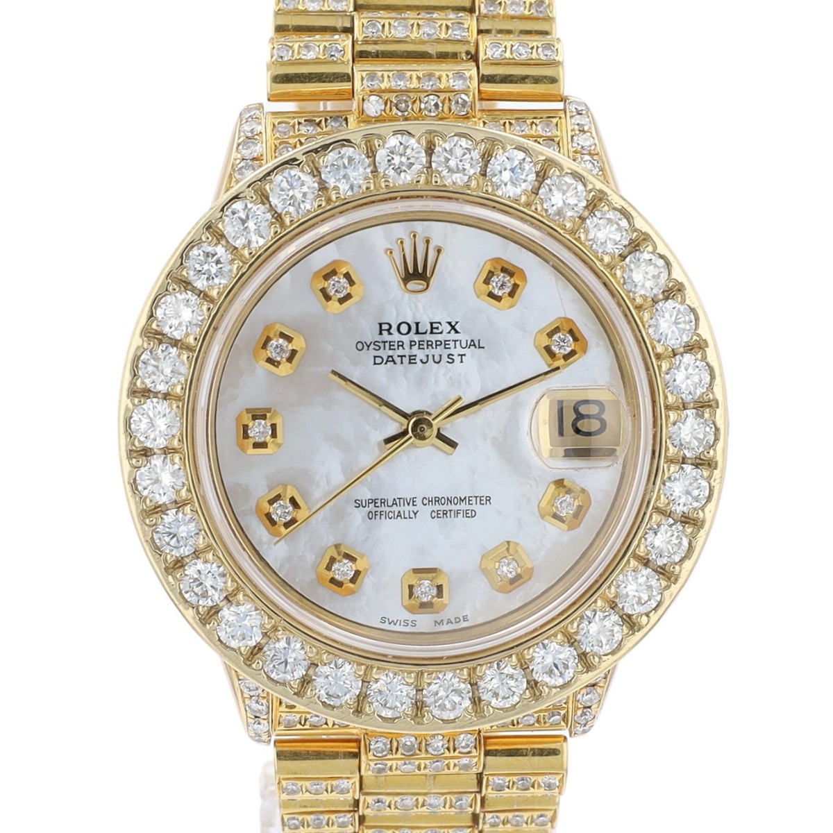 Rolex Datejust Midsize 18K Solid Yellow Gold Iced Out Watch 31mm