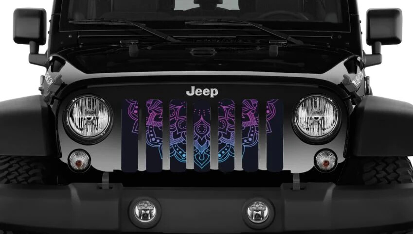 Colorful Lotus Mandala Flower Grille Insert Radiator Protectant For Jeep JL JT