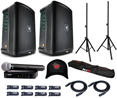 2x JBL EON ONE kompakter batteriebetriebener Bluetooth Lautsprecher + BLX24/PG58 Mikrofon