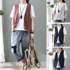 Lady Waistcoat Vest Gilet Sleeveless Jacket Chinese Retro Cardigan Tank Top Chic