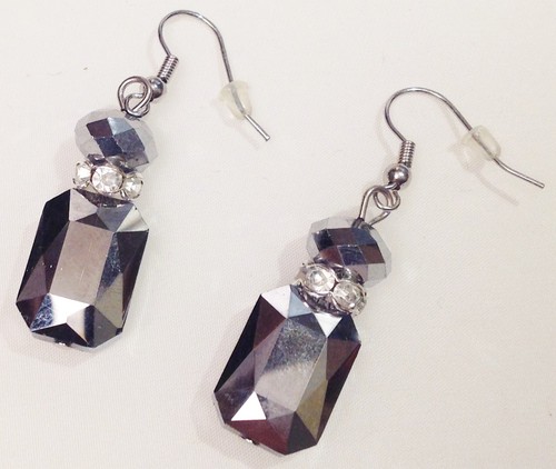 Boucles D'oreilles Crochet Pampille Avec Pierres De Verre Miroir & Cristaux - Modèle 3710