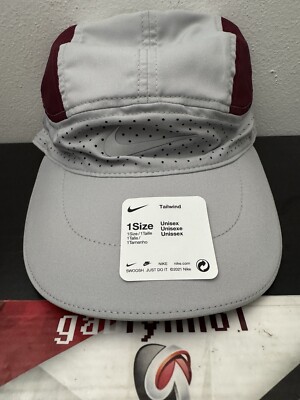 Nike Dri-Fit AeroBill Tailwind Running Cap BV2204-077 Gray Maroon Adult One Size