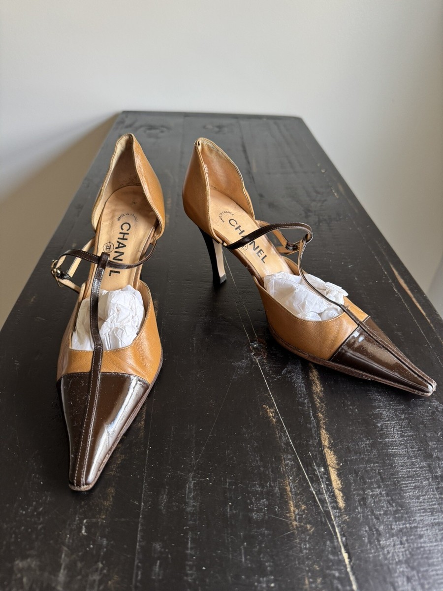 Vintage Chanel Heels Beige & Brown 38 1/2 | eBay