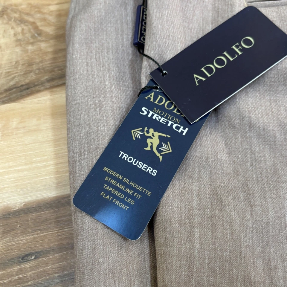 Adolfo 正装裤子男式 42 x 30 运动弹力浅棕色 — 第 4/4 张图片