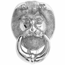 DOOR KNOCKER LIONS HEAD 4" 110MM FOR UPVC AND TIMBER DOORS - CHROME FINISH - NEW