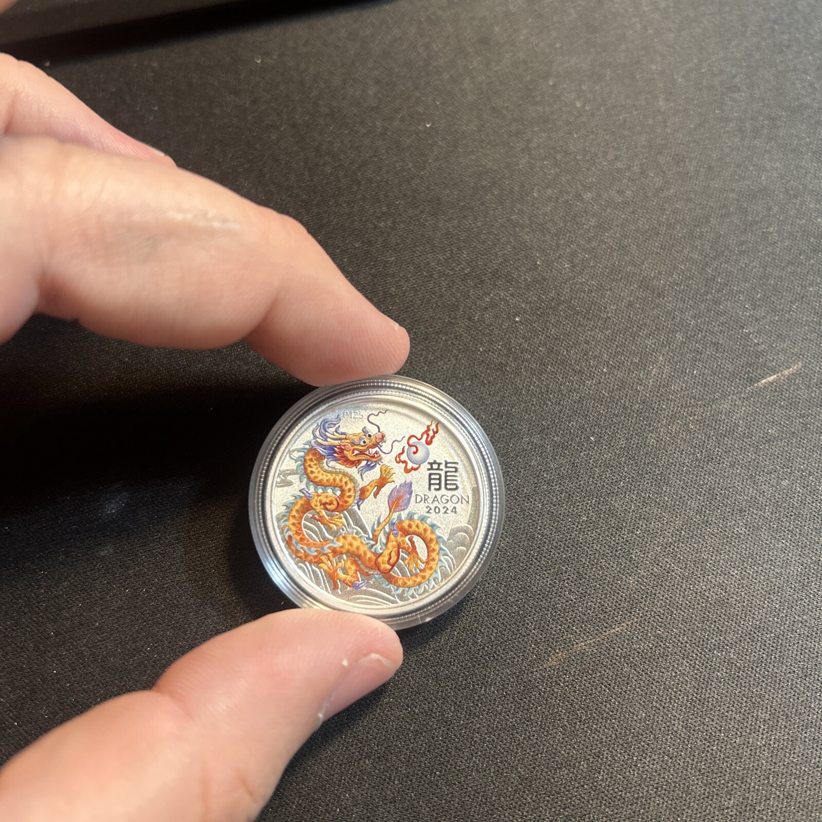 2024 Australia Lunar Golden Dragon Colorized ANA WMF 1 /2 oz Silver Coin in Card