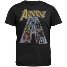 T-shirt maglietta classica Marvel fumetto The Avengers vintage nera lavata adulto