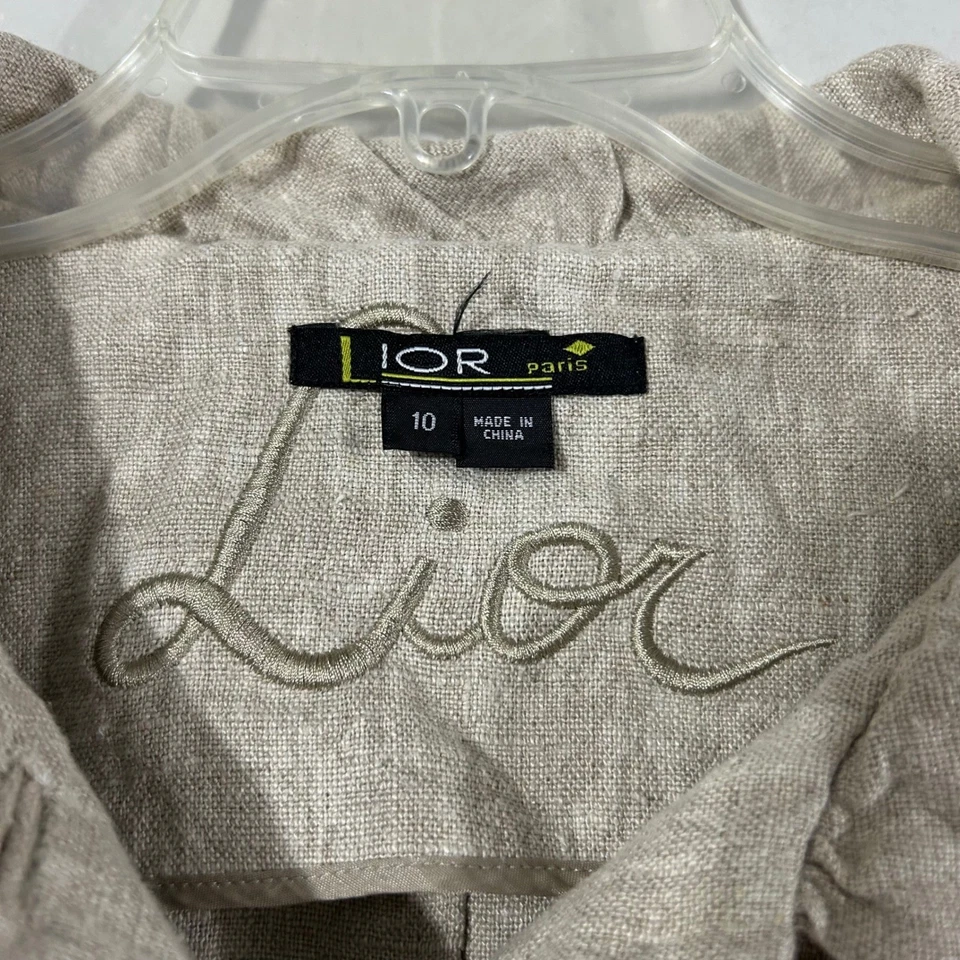 LIOR Paris Linen Blend Embroidered Button Blazer Jacket Womens Size 10 Beige - Image 2 of 4