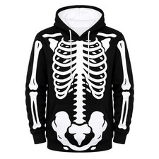 Skeleton Hoodie Black Halloween Pullover Spooky Costume Party Gift Top