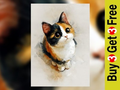 Entzückendes Calico Kätzchen 5''x7'' Druck auf mattem Papier | Aquarell Katze Kunstwerk