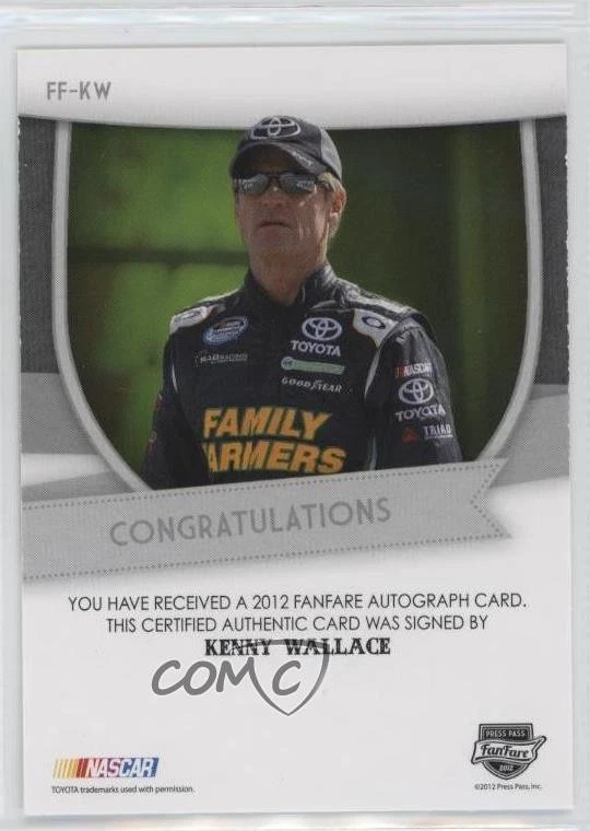 2012 Press Pass Fanfare Auto Silver /299 Kenny Wallace #KW Auto - Image 2 of 2