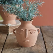 Elegance Abstract Face Terra Cotta Jug Unique Home Decorative Collectible