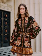 NWT Size S - Farm Rio Majestic Garden Long-Sleeve Button-Front Mini Dress