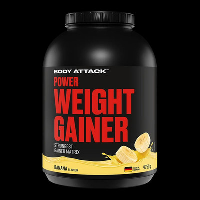 Body Attack Power Weight Gainer Pulver Banane 4750 g für Muskelzuwachs