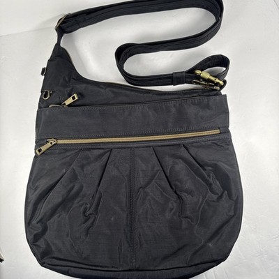 Travelon Black Large Multi-Compartment  Crossbody Messenger Hobo Bag Anti-Theft