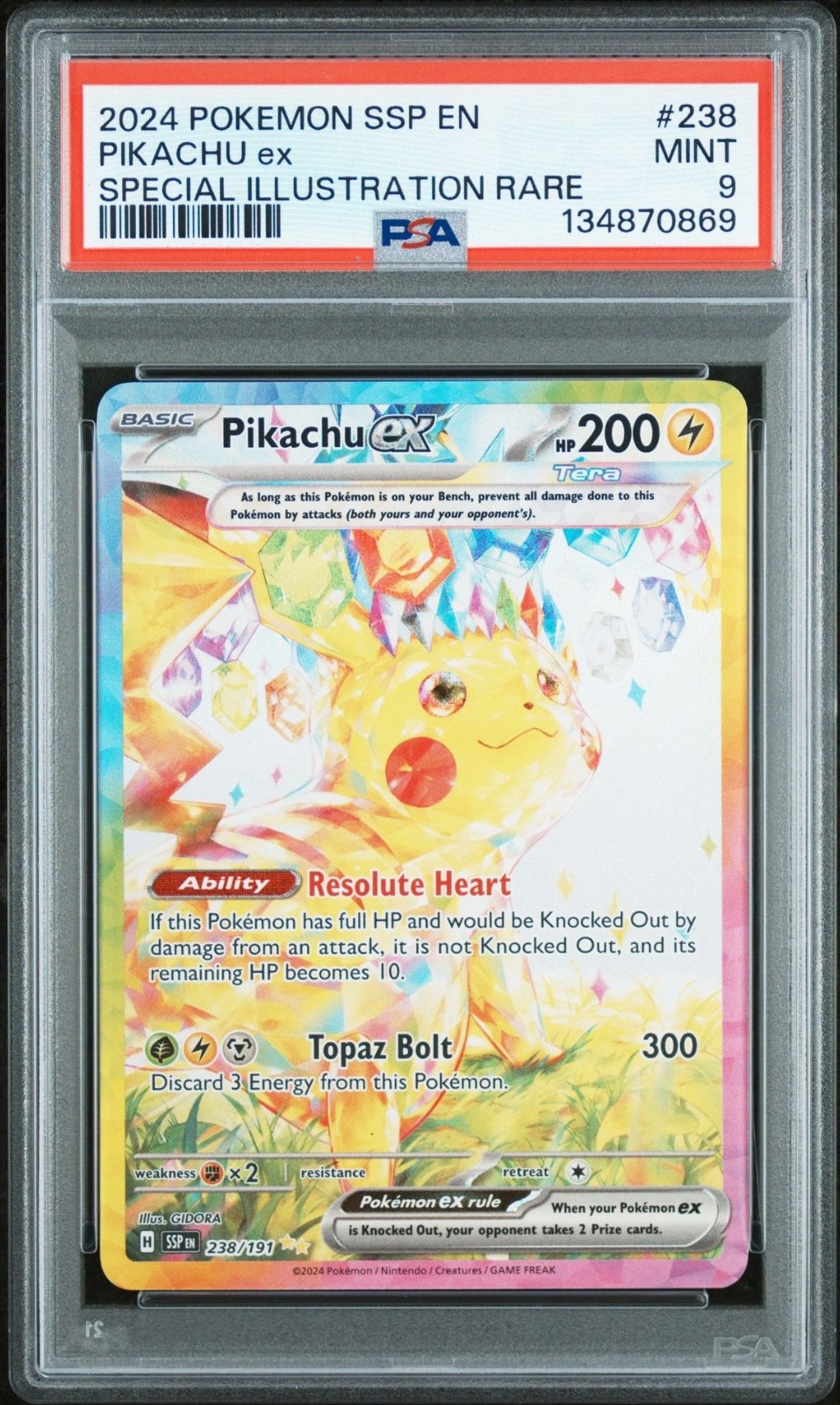 Pikachu ex PSA 9 SIR 238/191 Sv08: Surging Sparks Pokemon Holo