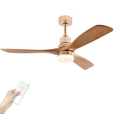 Modern Indoor Ceiling Fan with Light Remote Control,3 Solid Wood Blades,6 Spe...