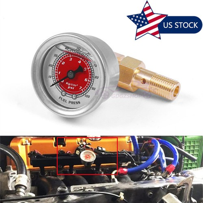#ad Fuel Pressure Gauge Liquid Filled 1 8NPT 0 100PSI For Honda Acura Mitsubishi Red $14.99