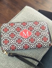 Geometric Black Red White Zip-Around Wristlet Women's Wallet Credit Card Folding