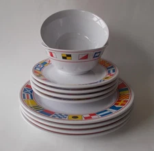 10 Pieces GalleyWare Melamine 8" & 10" Plates & Bowls Nautical Code Flag Design