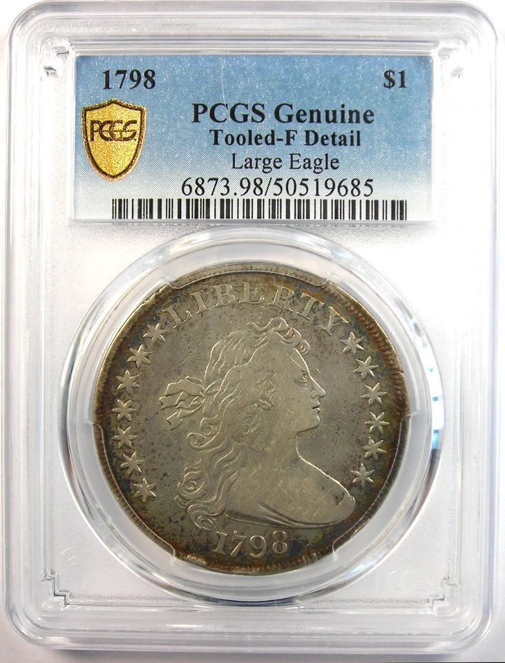 Moeda de dólar de prata busto drapeado 1798 $1 - Detalhes finos certificados PCGS - Tipo raro - Imagem 2 de 4