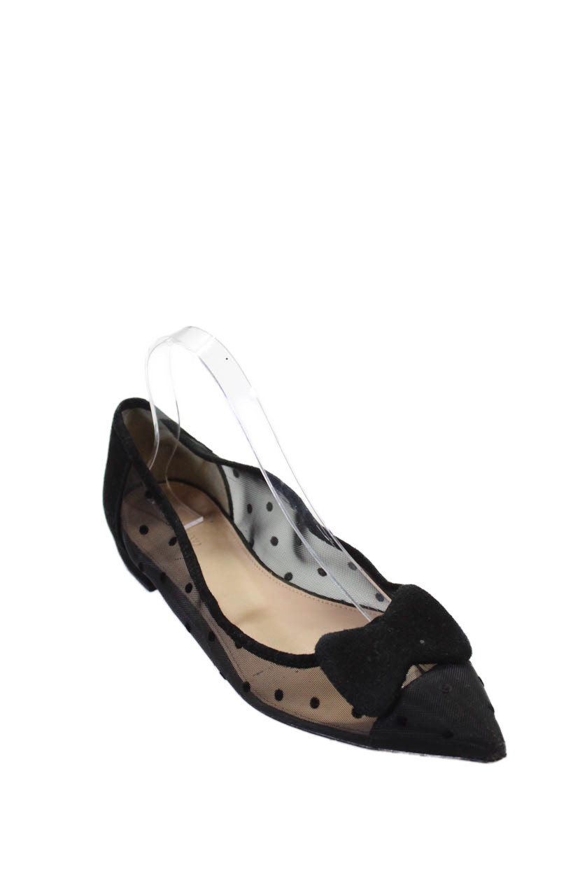 J Crew Womens Slip On Bow Pointed Toe Polka Dot Mesh Ballet Flats Black Size 9.5Free Shipping in US $100+ Orders | $6.95 Orders Below