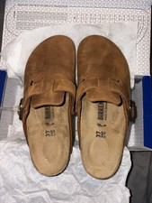 Birkenstock Boston Brown Leather Buckle Slip-On Clog Sandals EU 37 US 6