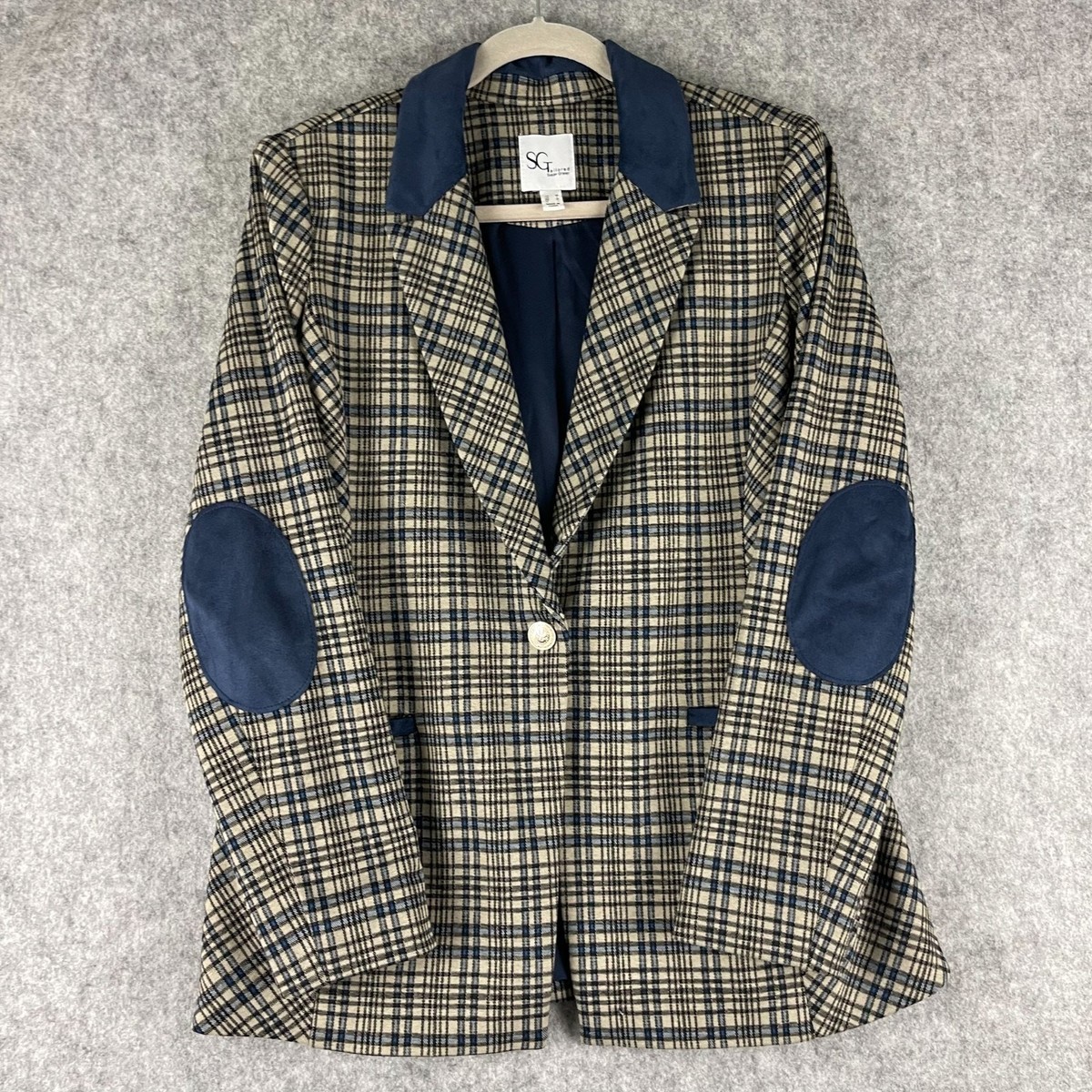 Susan Graver Tailored Jacquard Knit Blazer Women Medium Plaid