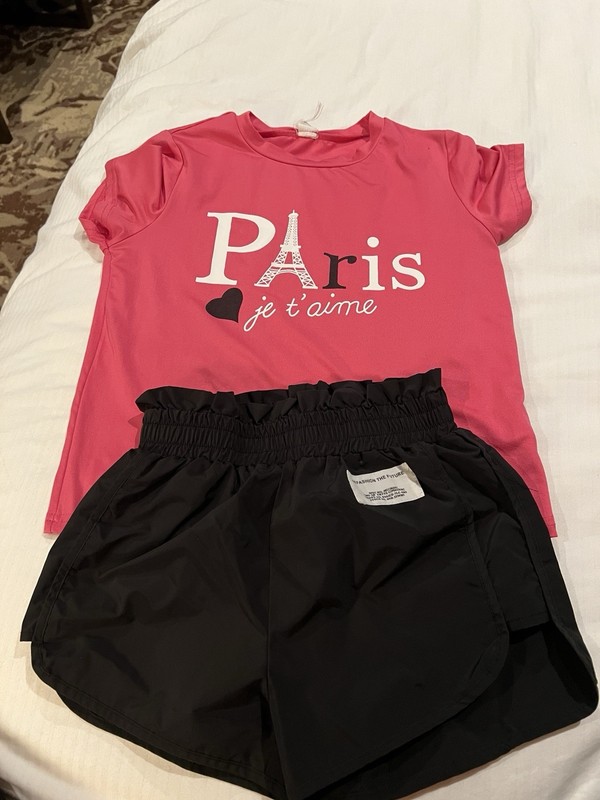 Girls SHEIN Short Set Size 8Y Pink & Black Paris 
