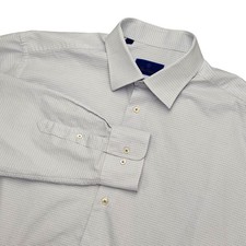 David Donahue Dress Shirt Mens 18 34/35 White Check Classic Fit Long Sleeve