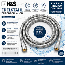 H&S Edelstahl Duschschlauch 1,75m G 1/2 Zoll Brauseschlauch mit Dichtungen