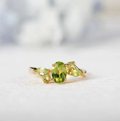 1Ct Oval Cut Lab-Created Peridot Engagement Wedding Ring 14K Yellow Gold Plated