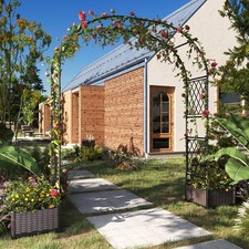 Metal Garden Arbor Arch Trellis with 2 Planter Boxes,for Climbing Plants