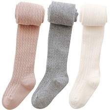 Baby Girls Tights Cable Knit Leggings Stockings 3 Pack Pantyhose Infants Todd...