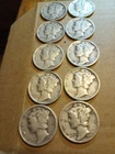 Lot Of 10 90 Percent Mercury Silver Dimes Fine To Vf 1945 To 1936 Mixed Dates  5