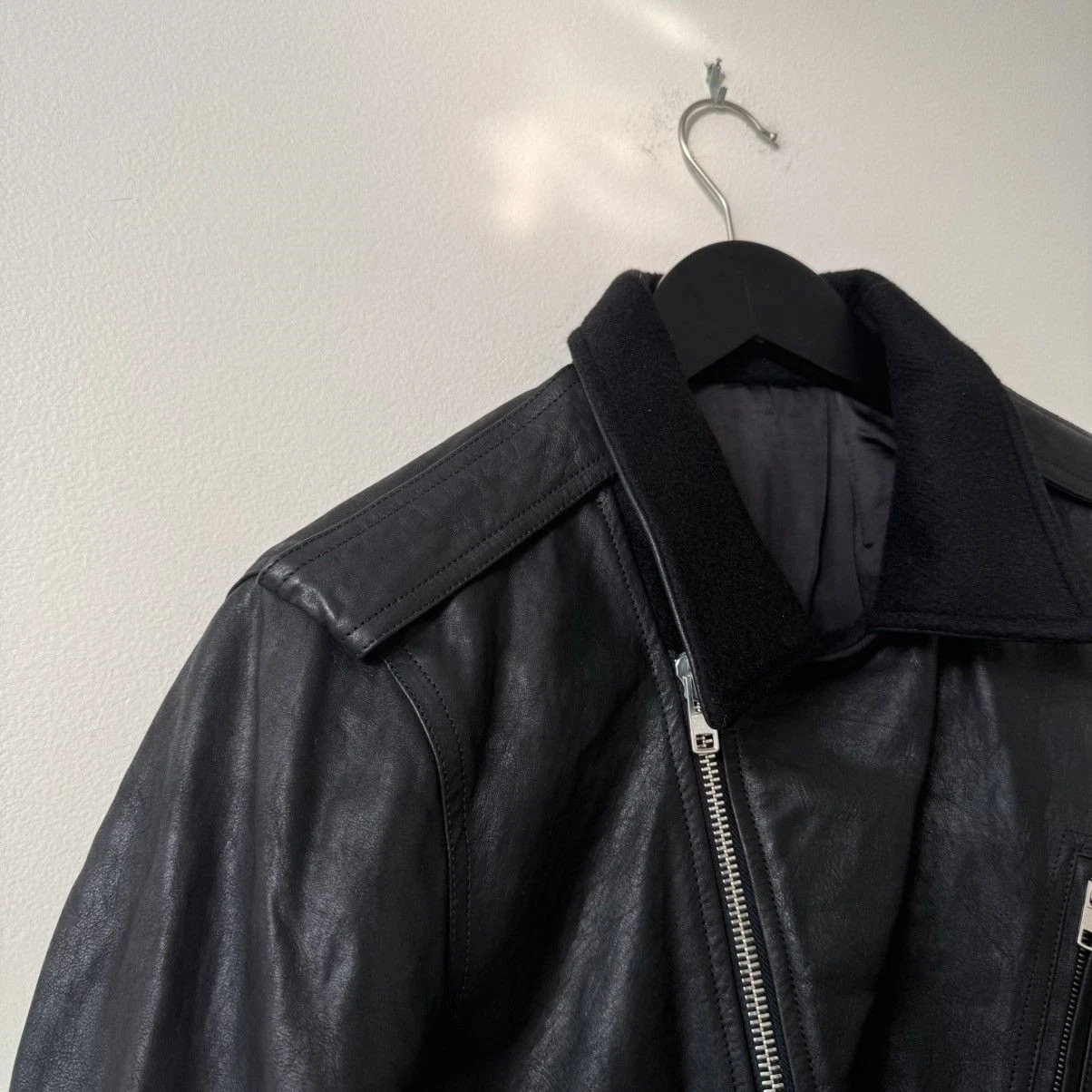 Rick Owens Stooges Leather Biker Jacket Cashmere Lining Black Sz IT 50 Italy - product detail image 4