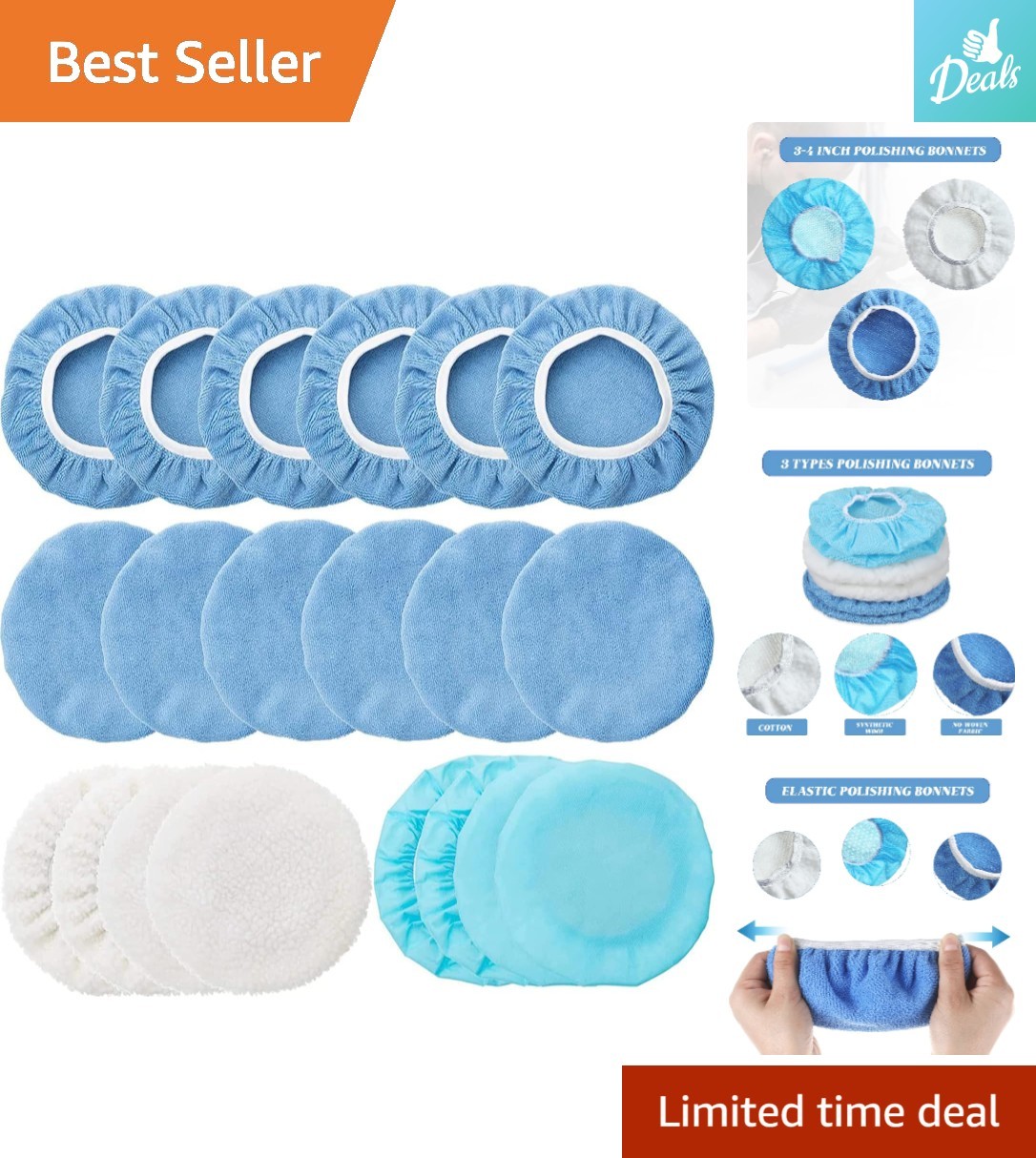 Heavy-Duty 20-Piece Bonnet Set for 3-4 Inch Orbital Buffers 